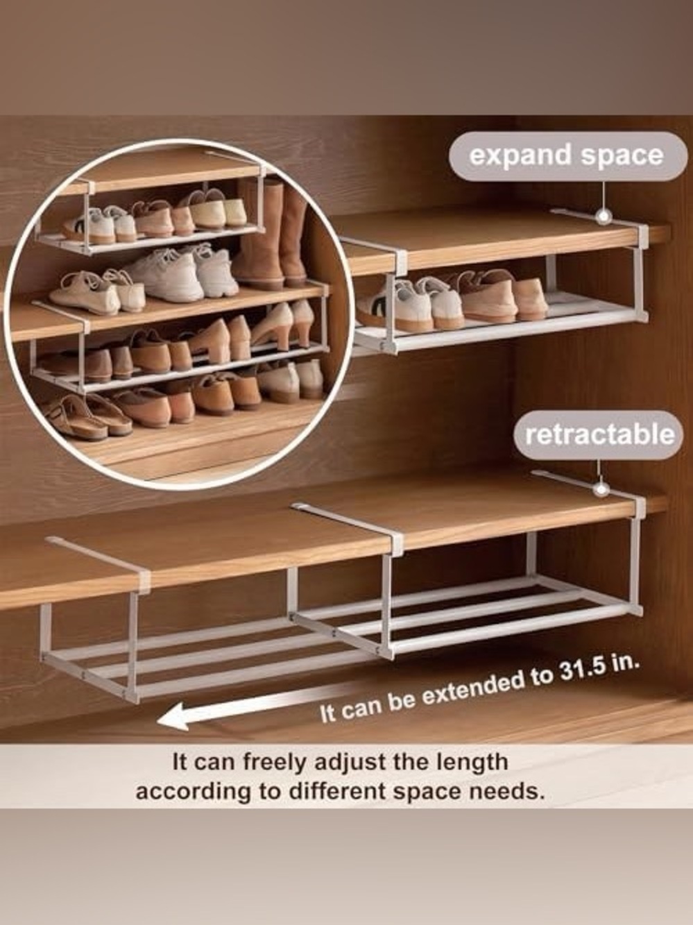 Expandable Shoe Rack Organizer - Adjustable Shoe Rack & Under Cabinet Shelf - Picture 6 of 11